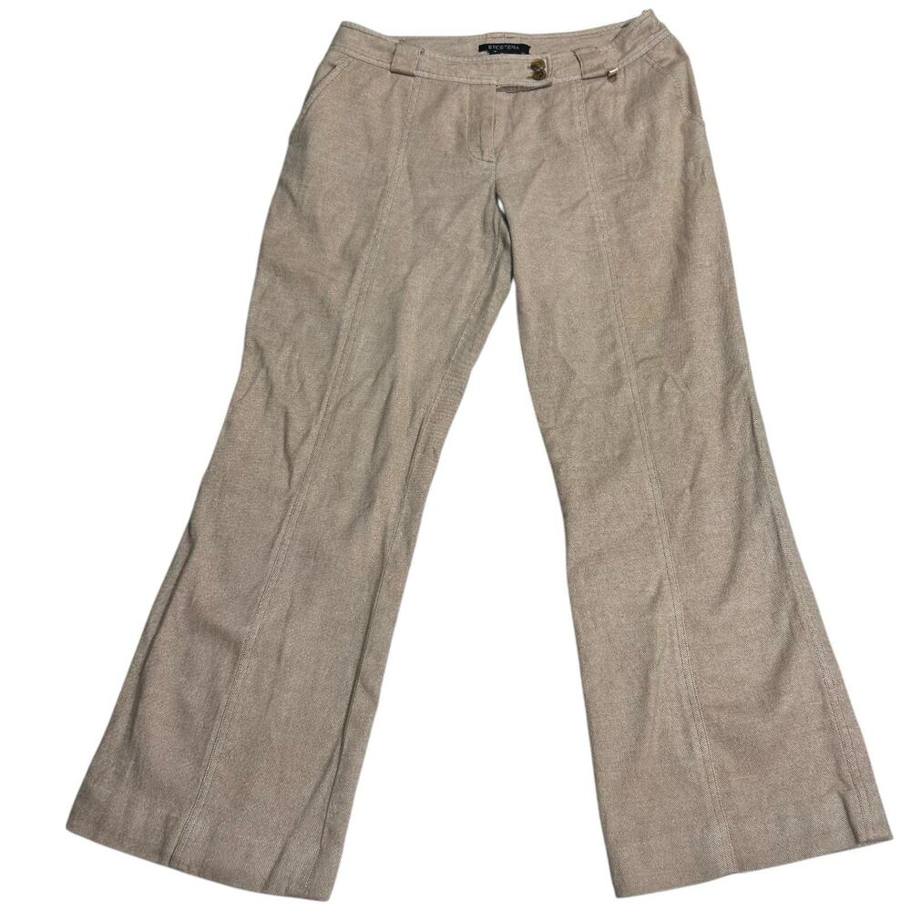 Etcetera Women’s 4 Brown Linen Blend Y2K Low Rise Cropped Trouser Dress Pants